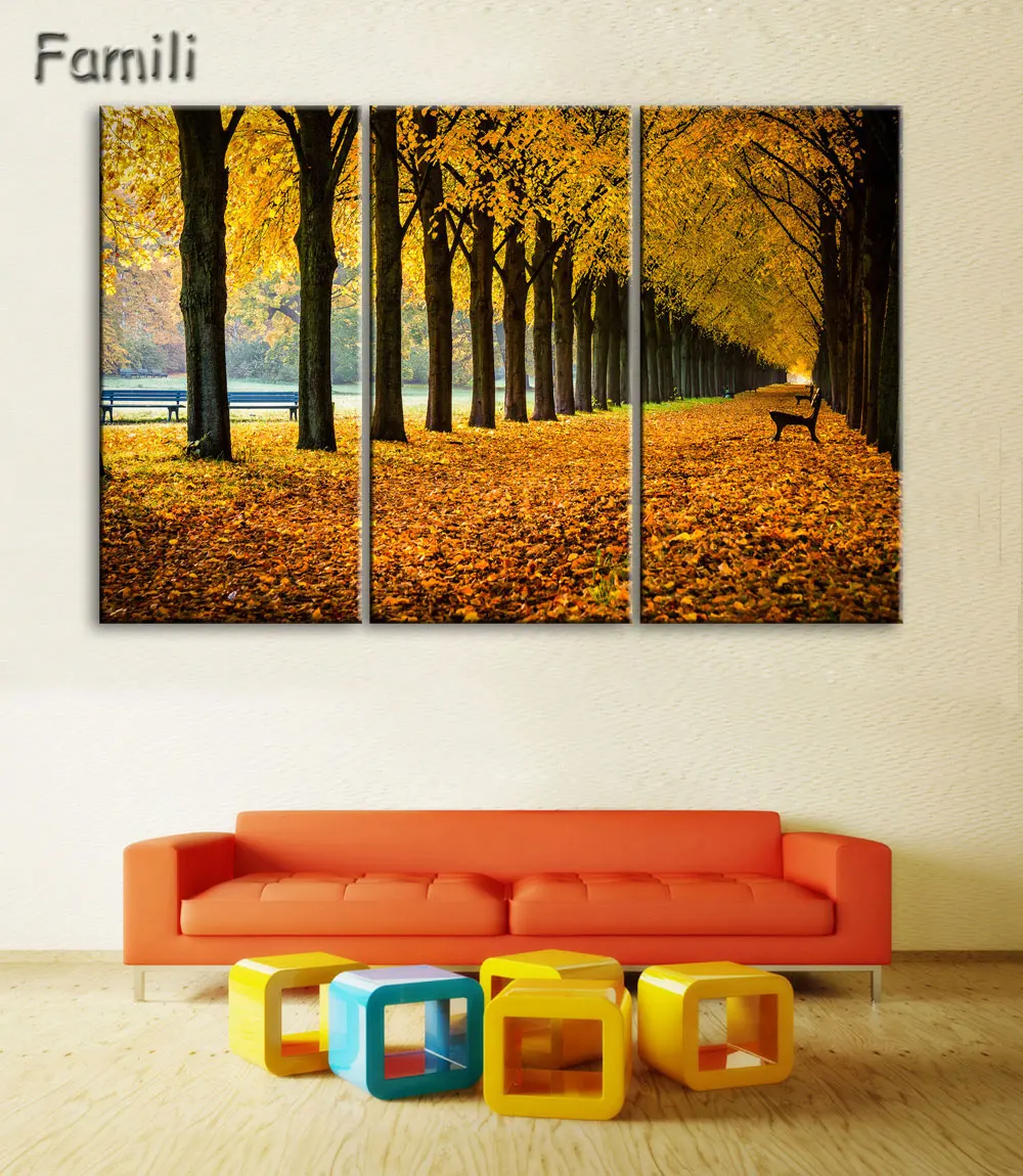 3pcs Modular Tableau Wall Art Home Decoration Landscape Autumn Tree Canvas Painting Art Pictures Posters Printed No Framed