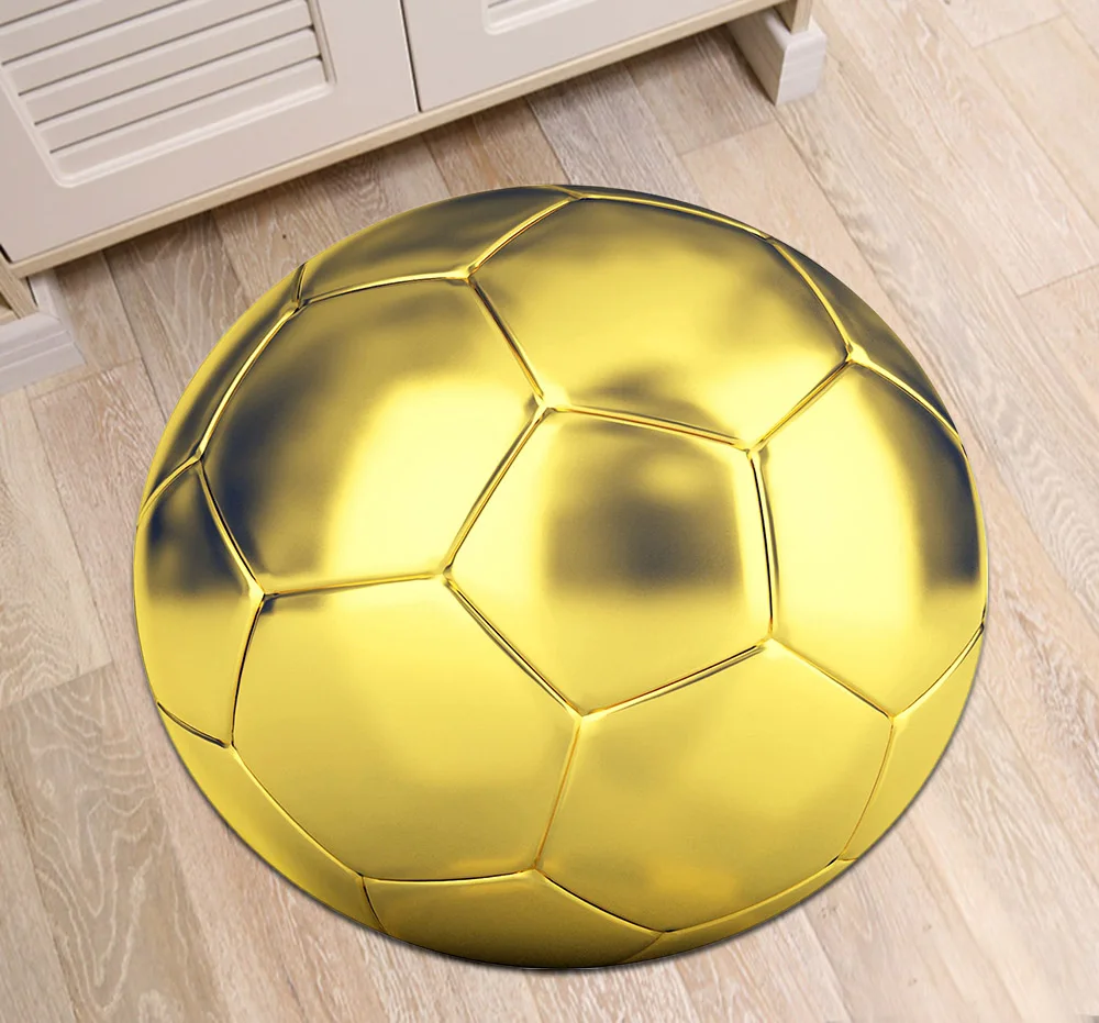 

Gold Football Texture Round Living Room Area Rugs Children's Room Floor Cushion Bedroom Bathroom Non-Slip Carpets Home Door Mat