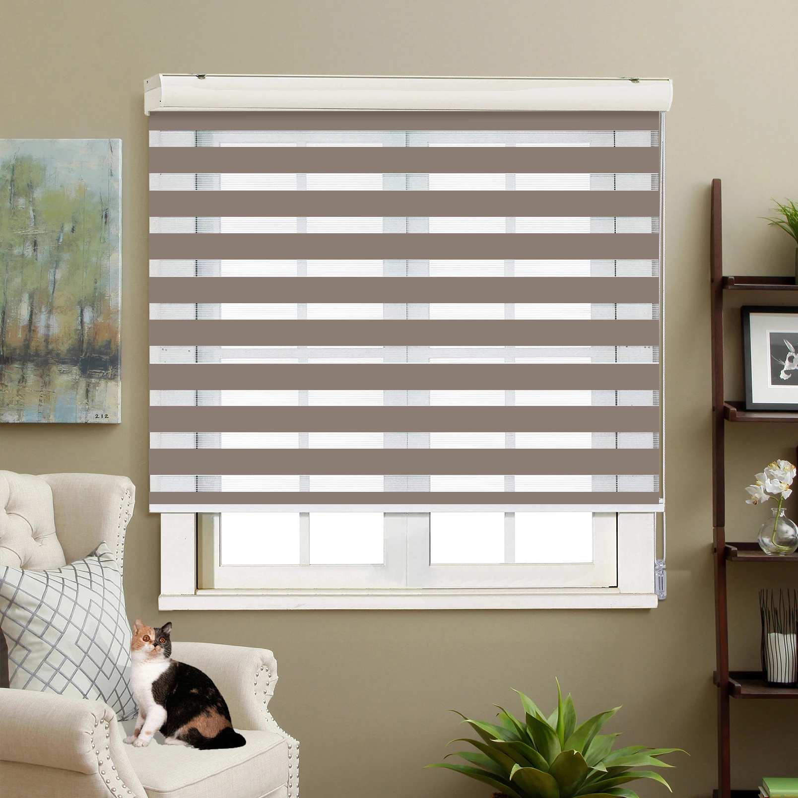 

Adjustable Sunlight Home Apricot color Valance Dual Roller Blinds Customized Blinds Zebra Blinds