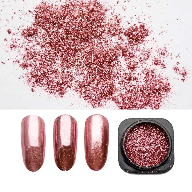 1 Box Rose Gold Mirror Nail Glitter Powder Shining Nail Art Chrome Pigment Dust Gel Polish Nail Decoration SF3006