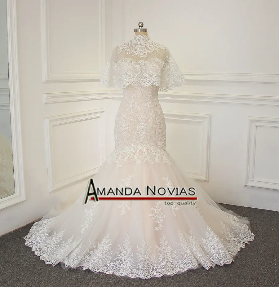 

Hot sale champagne with ivory lace mermaid wedding dress 2019