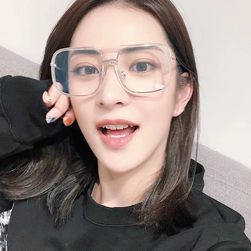

LongKeeper 2018 Transparent Square Glasses Frame Women Black Lens Clear Designer Large Eyewear Glasses Frames