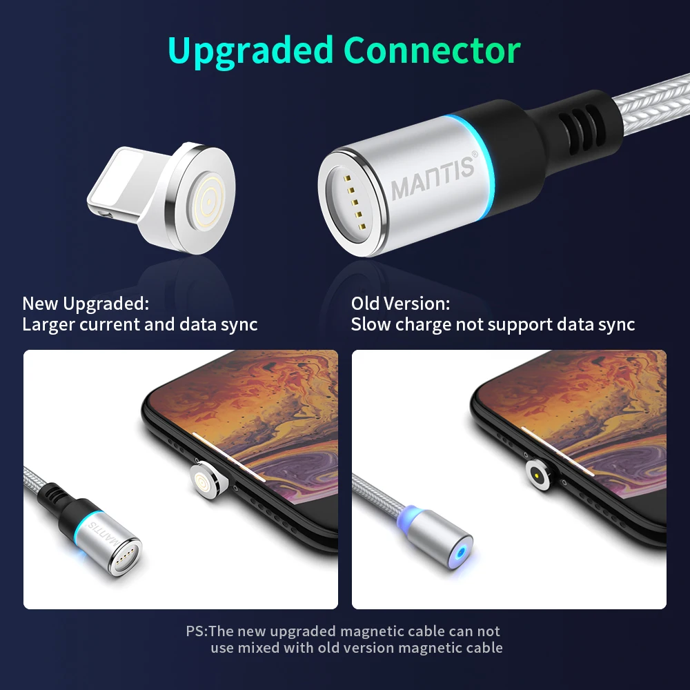 Магнитный зарядный usb кабель MANTIS 3A для Iphone Xs Max Xr X 8 7 6 6s 5 5S Se Ipad Mini провод быстрой