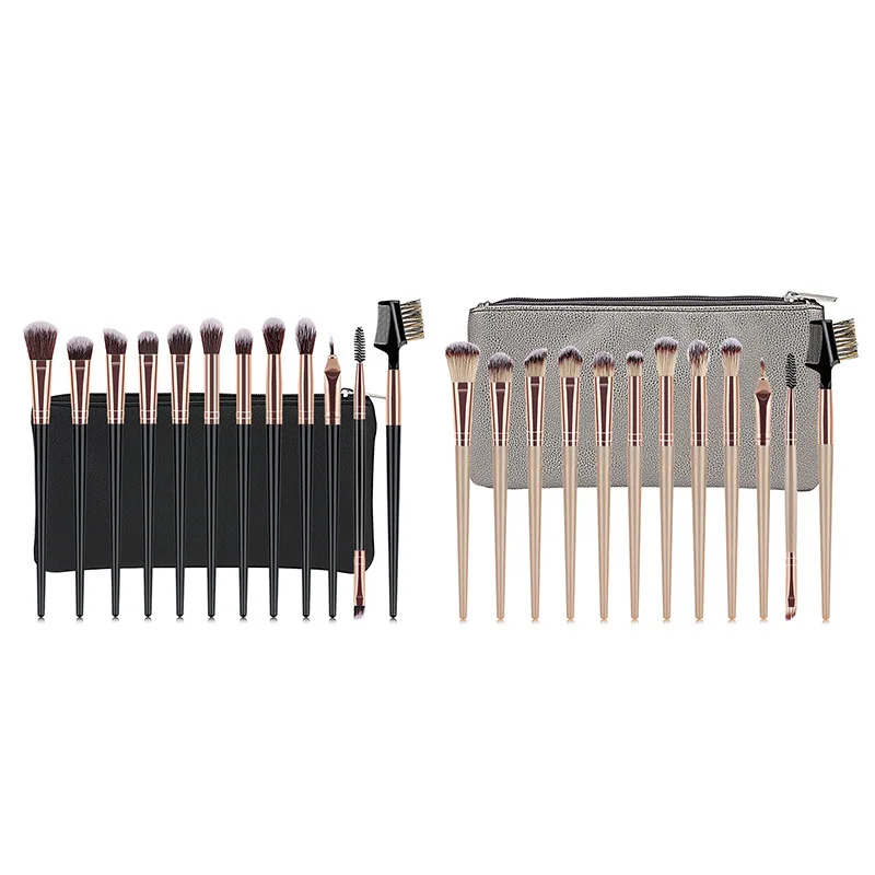 

12pcs/lot Makeup Brushes Set Champagne/Black Handle Eyebrow Eyeshadow Lip Micro Brush Professional Cosmetic Tools Kit T12073