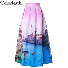 Новинка, Длинная женская юбка, 100 см, длина до пола, расклешенная, модная, атласная, винтажная, с рисунком пейзажа, высокая талия, плиссированная, макси юбка, Saia SK12