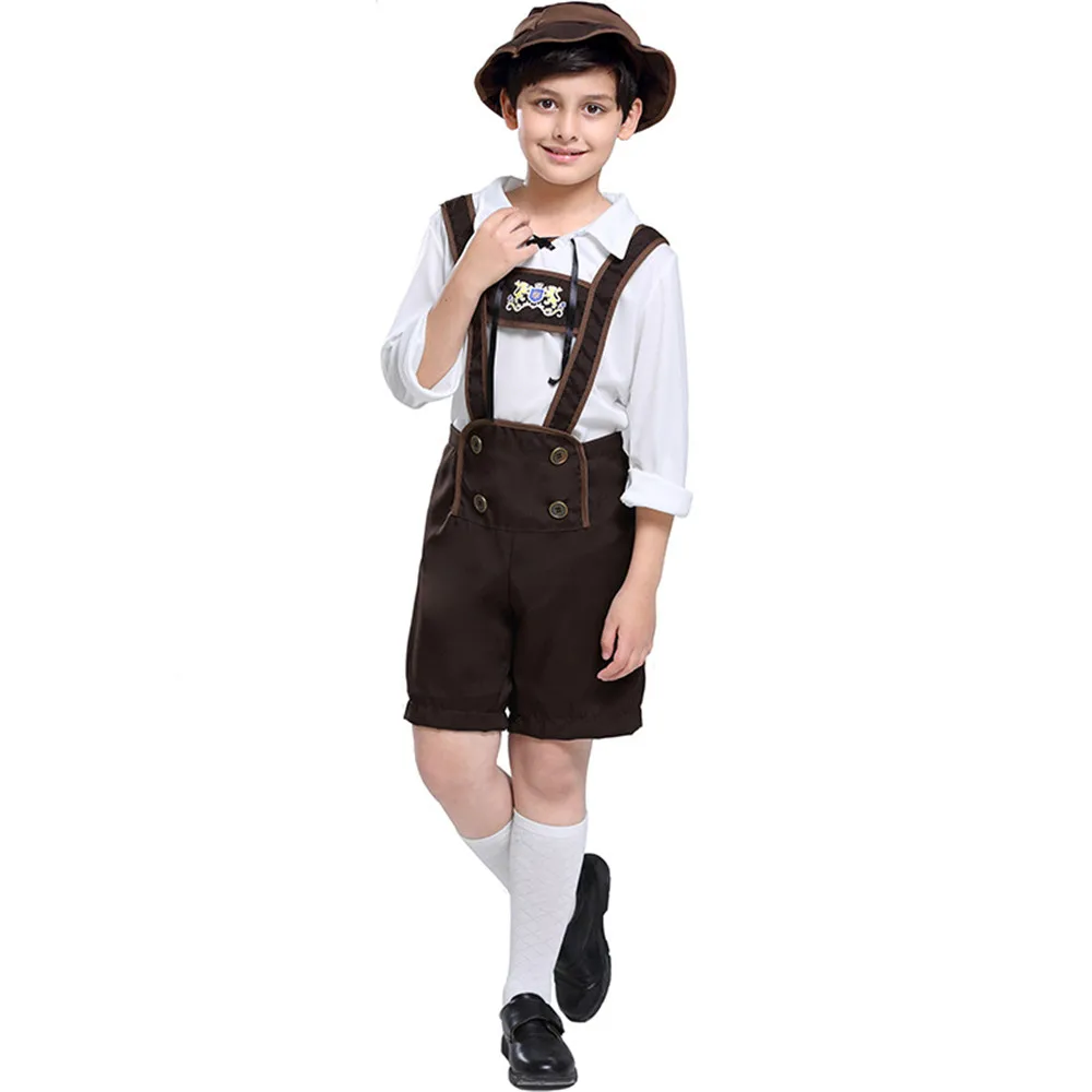 

Boy's Oktoberfest Beer Costume Lederhosen Kid Child German Bavarian Party Beer Outfit