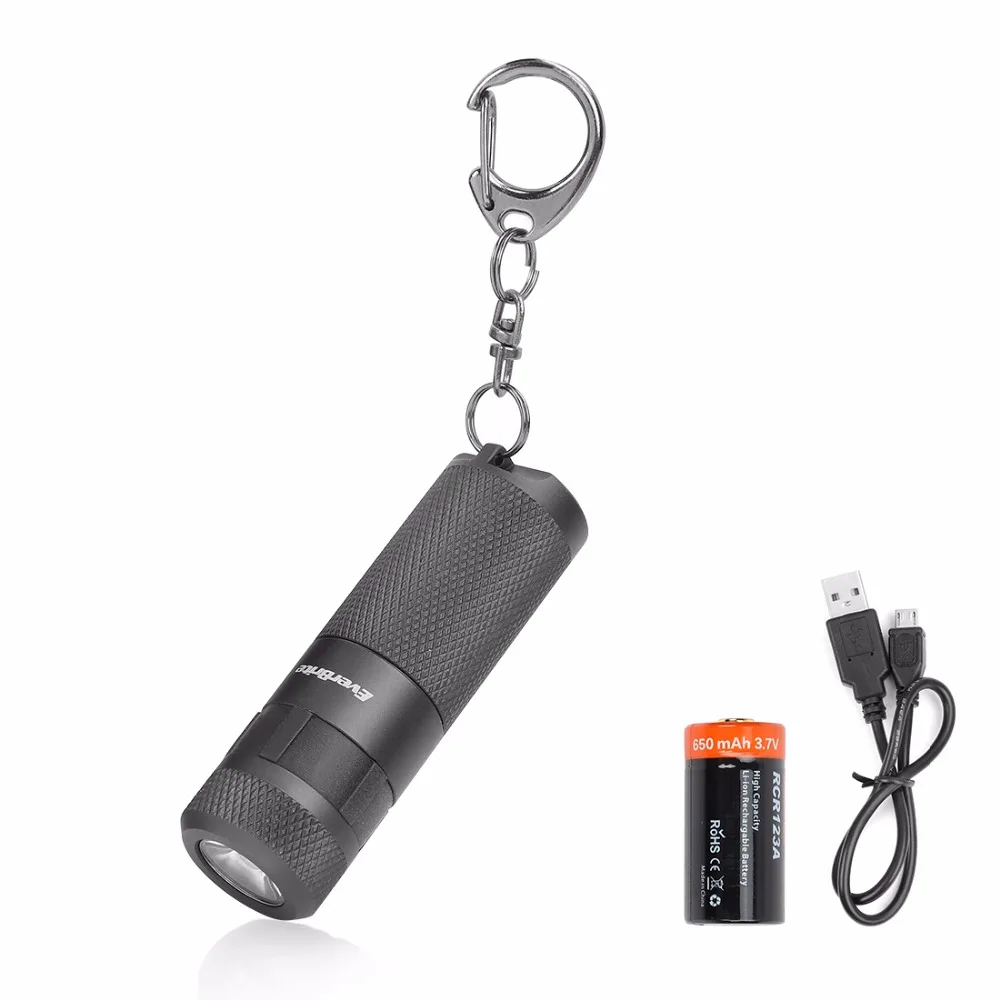 

EverBrite LED Flashlight USB Rechargeable Mini Aluminium Torch Keychain IP65 Waterproof EDC Pocket Torch Portable 16340 160LM