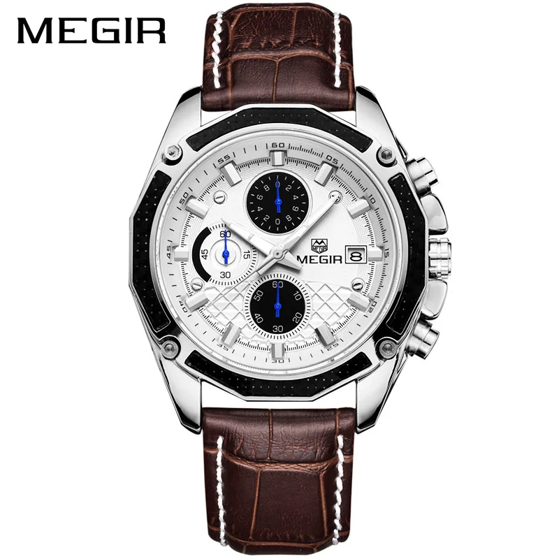 

MEGIR Top Brand Original Men Quartz Watch Military Watch Multifunction Chronograph Leather Sport Watches Relogio Feminino 2015