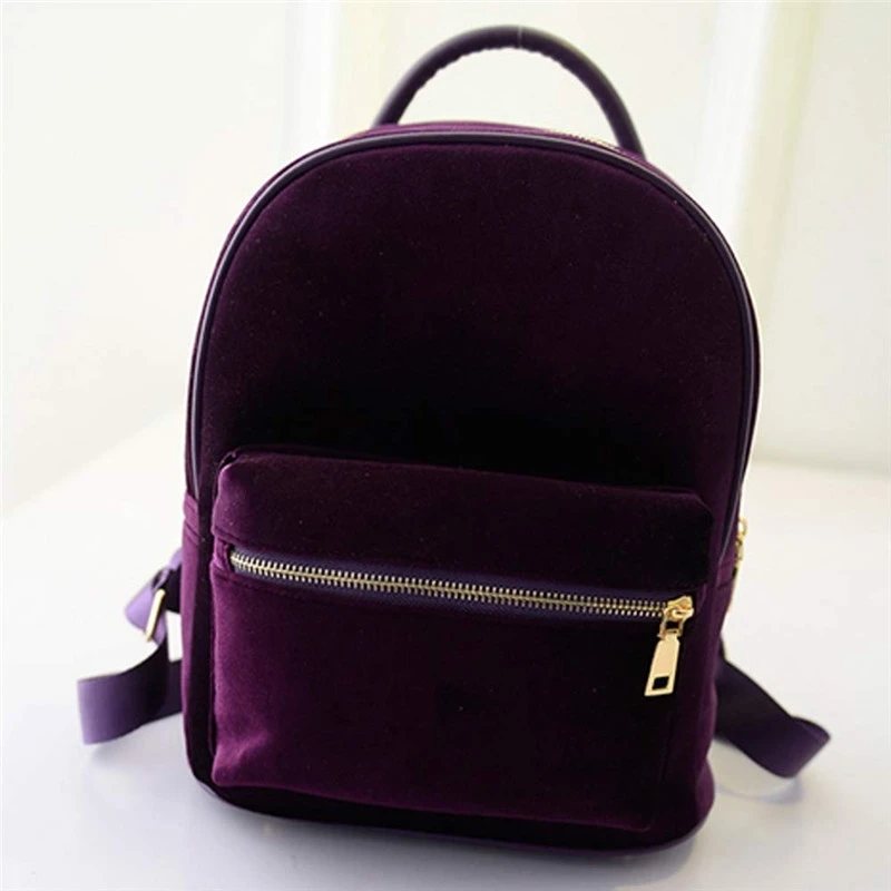 Fashion Luxury Women Gold Velvet Small Rucksack Backpack School Book