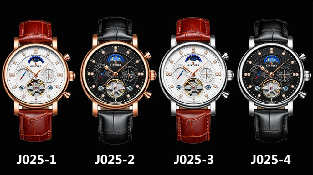 KINYUED модные серии дизайн Moon phase Серебряный Чехол Мужские часы лучший бренд класса люкс турбийон алмаз дисплей автоматические часы