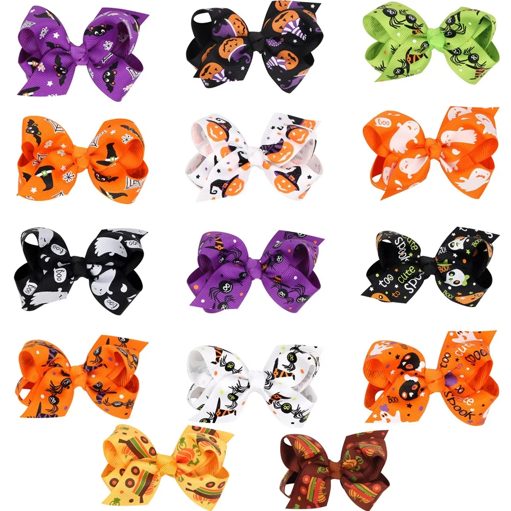 

Naturalwell Baby Halloween hairclip bow Halloween Pumpkin Hair Clip Girl Barrette Fall Hair Accessories Hair Bows BB088