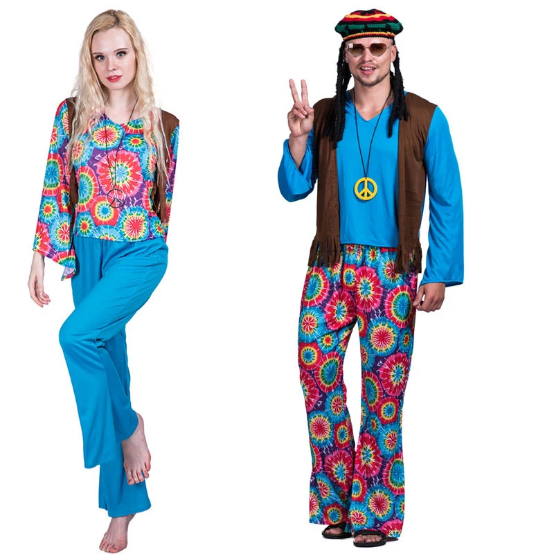 Disfraz Retro de flores para hombre y mujer, ropa Hippie de la paz y el amor, Halloween, fiesta, cosplay, discoteca, pantalones abrigo|Disfraces de anime| - AliExpress