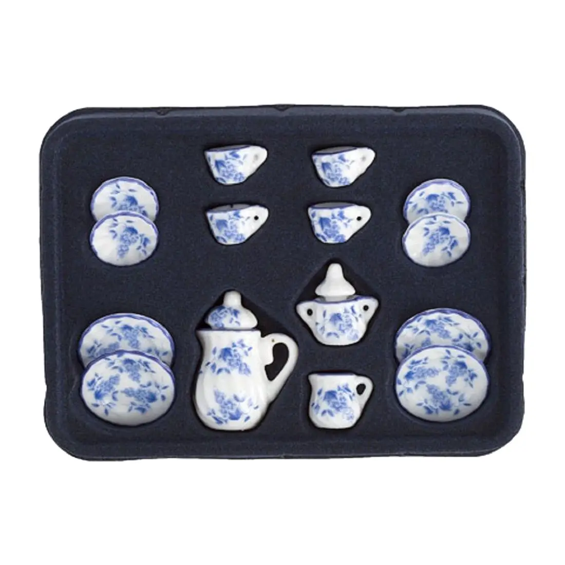 

Dollhouse Miniature Tea Set, Ceramic, 17 pcs Blue and white porcelain Tea Set Drinkware