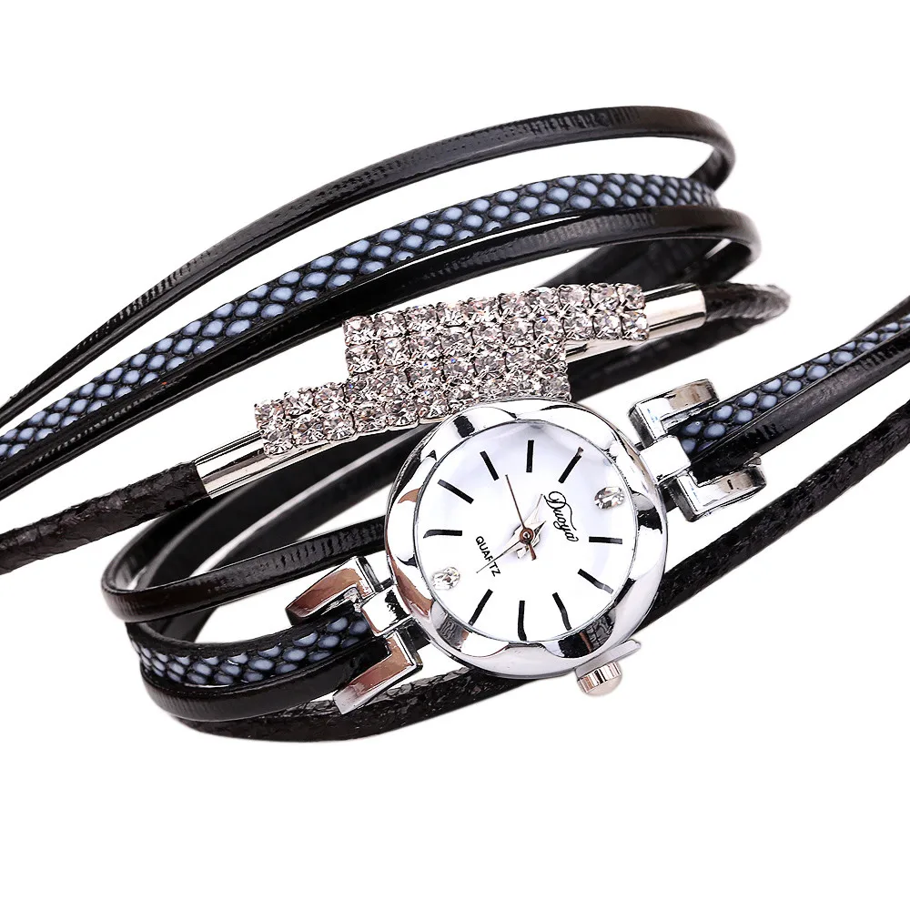 DUOYA роскошный алмаз Для женщин кварцевые часы с браслетом на кисть Montre femme женские часы модный кожаный браслет простые часы B50