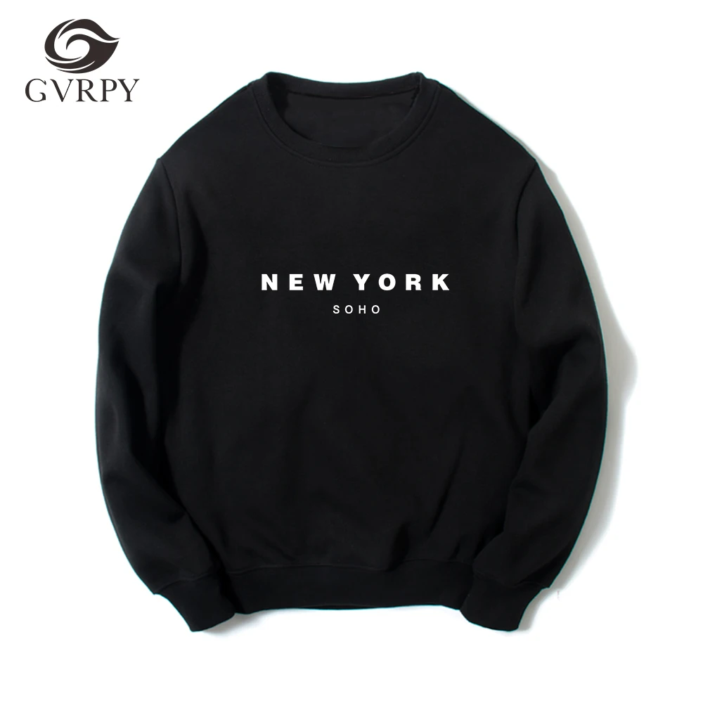

New York Soho Letters Printing Women Men Hoodies Fashion Casual Sweatshirts Female Femme Tops Hipster Black White Gray Pullovers