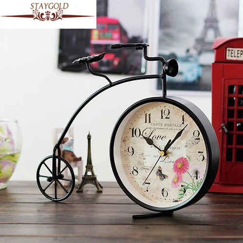 

Vintage Home Decor European Clock Creative Iron Clock Bicycle Desktop Digital Clock Copper