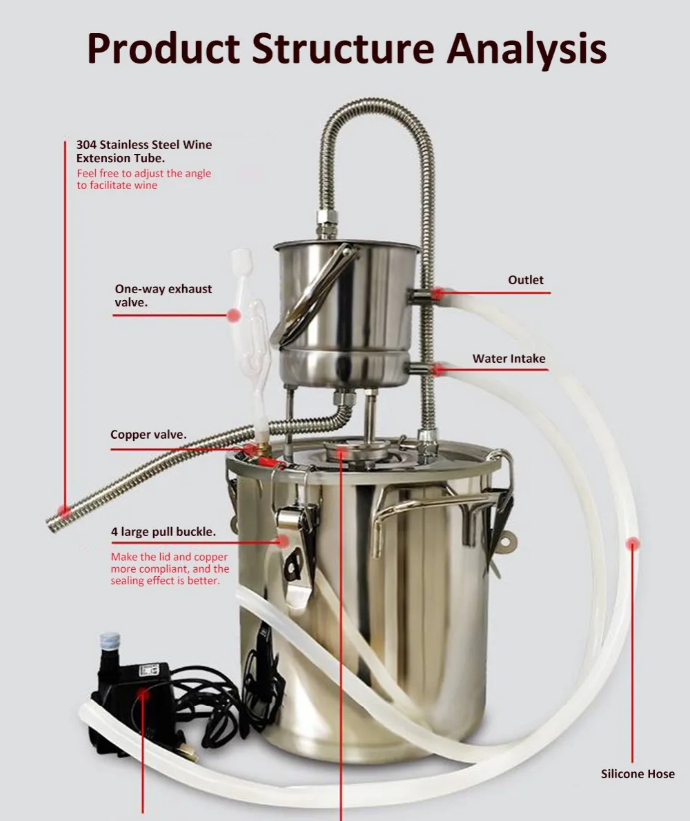 10/20L домашние небольшие Пивовары для приготовления вина на пару, машина для производства чистой воды, дистиллятор спирта, виски, ликер, оборудование для бренди, машина