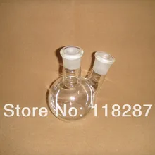 250 мл, 24/29, 2-образным вырезом, с плоским дном, Стекло фляга, два горлышка, неделю в целом в зеленой стены, лабораторная стеклянная колба