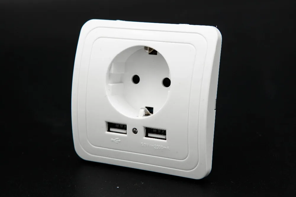 

Hot Dual USB Port 5V 2A Electric Wall Charger Adapter EU Plug Socket Switch Power Dock Station Charging Outlet Panel