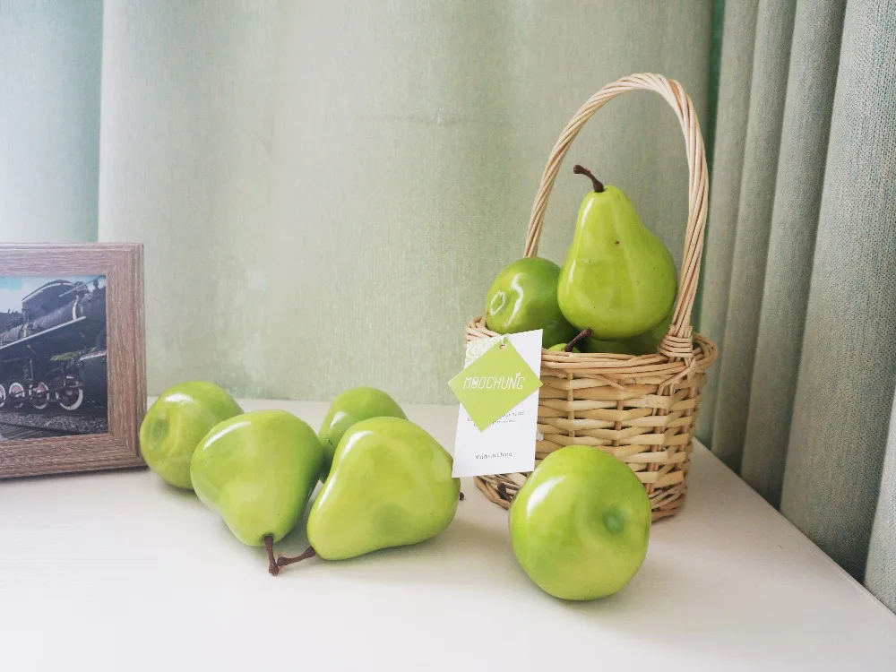 MOOCHUNG 10pcs Green Artificial Pears Lifelike Simulation Foam Pear Fake Fruit Home Decoration Photo Props House Kitchen Decor