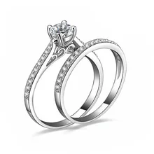 2Pcs set Charm Lovers Ring Bijoux Femme Fashion Jewelry Bijoux Silver Crystal Engagement Wedding Rings For