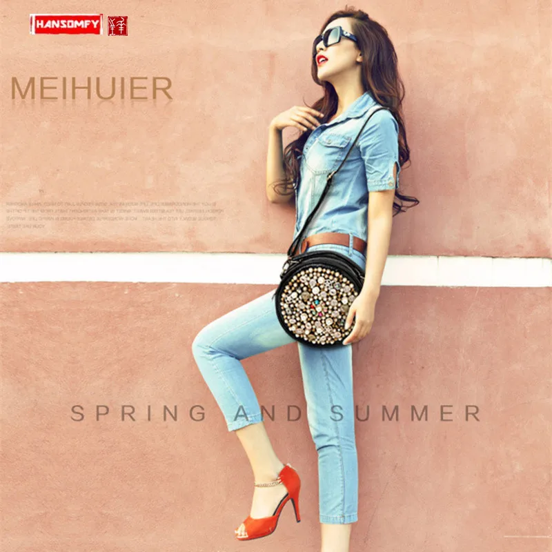 

Luxury fashion Women handbag Crocodile pattern leather female rhinestone bag diamond round bag shoulder crossbody bags