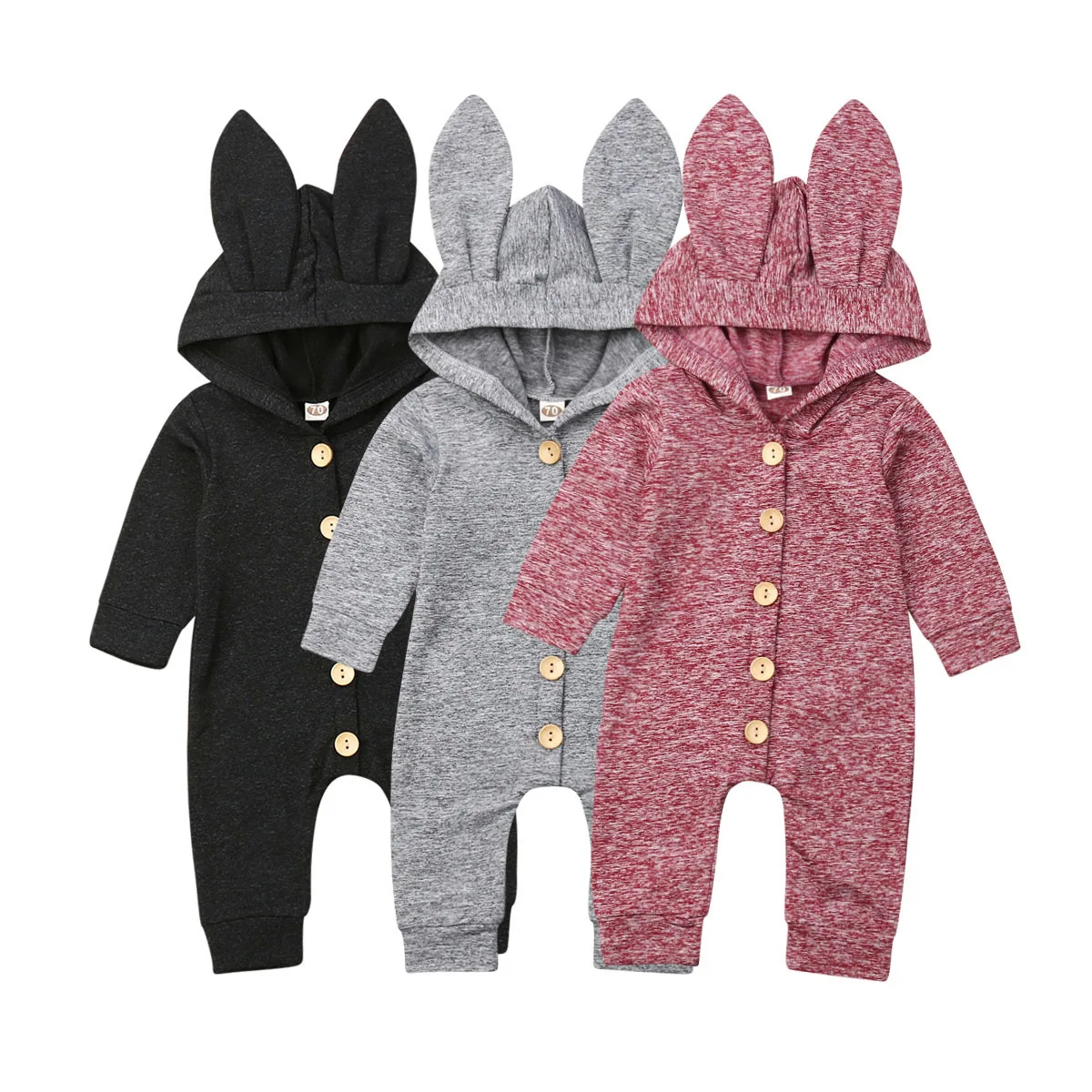 

Newborn Baby Girl Boy Rompers Long Sleeve Hooded With Ear Romper Jumpsuit Warm Outfits