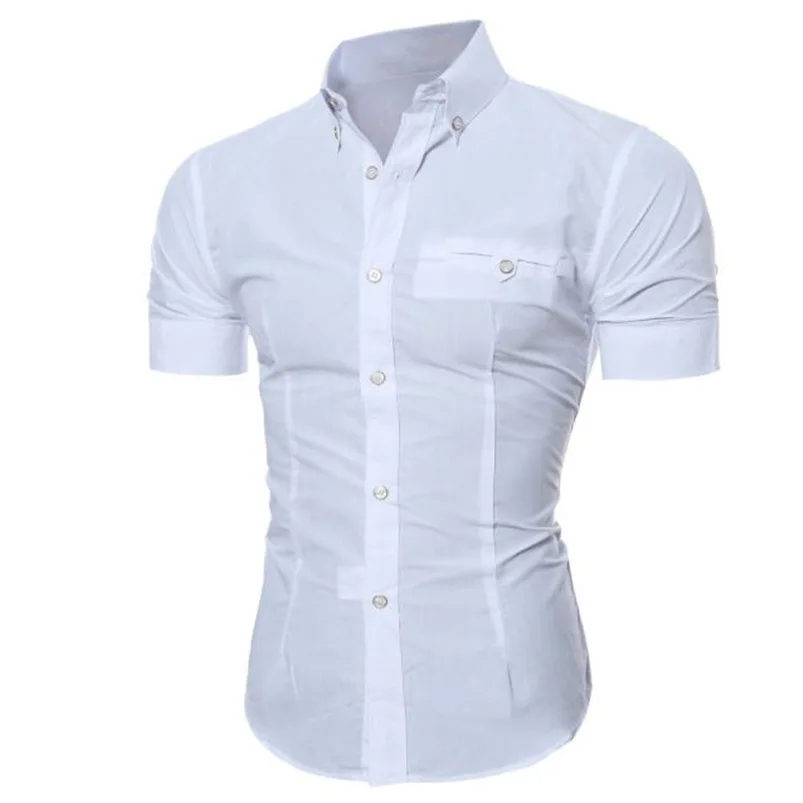2018 рубашка Для мужчин летние брендовые Роскошные Бизнес Стильный тонкий короткий рукав Базовая рубашка блузка Топ Размеры M-5XL camisa masculina # M21