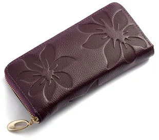 Новая модная сумка из натуральной кожи с цветочным принтом, женские кошельки, кошелек для монет, Женский кошелек, Дамский винтажный клатч на молнии, кошельки - Цвет: Фиолетовый
