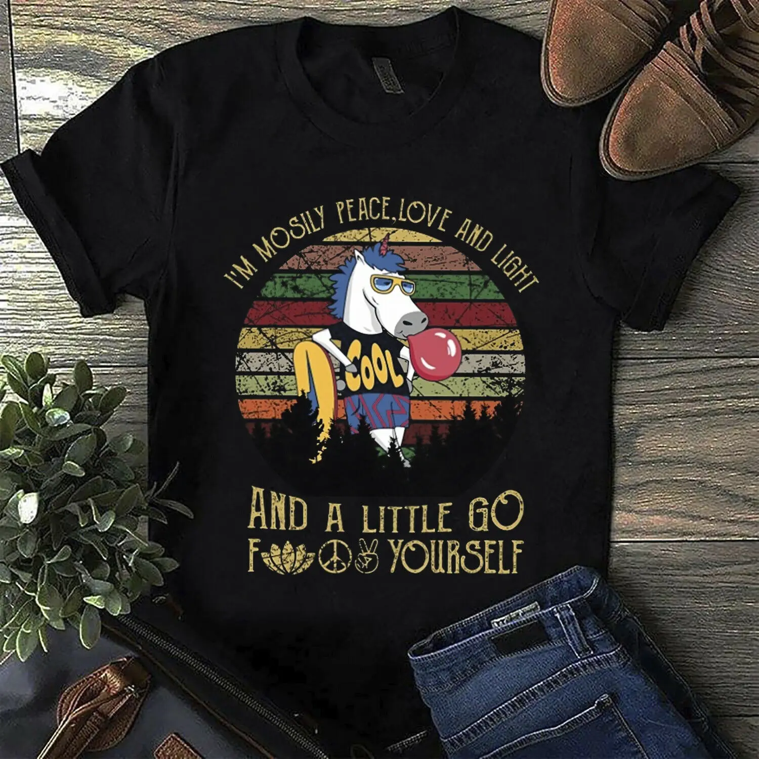 Единорог I'm Most Peace Love & A Little Go, Мужская черная футболка, хлопковая S-6XLCool, Повседневная футболка, Мужская модная футболка унисекс