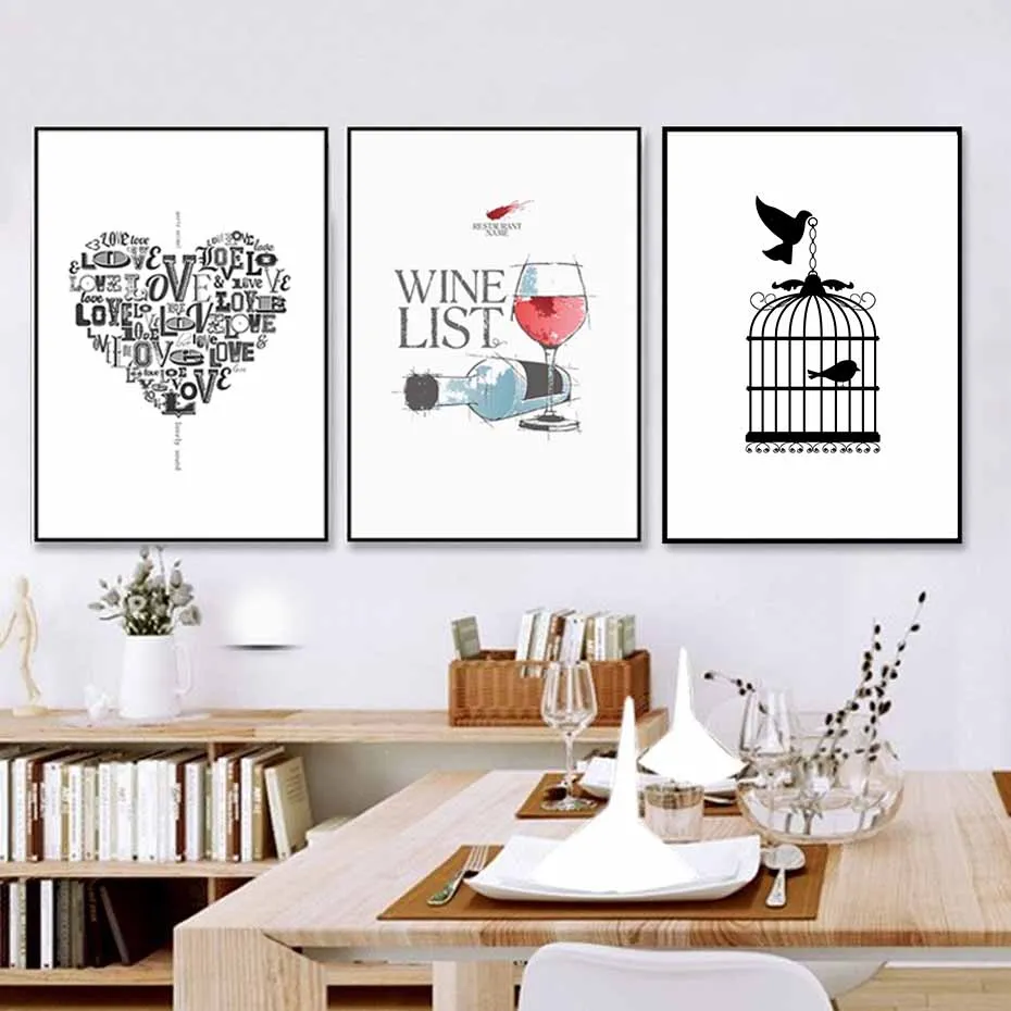 

Modern Abstract Love Heart Wine Prints Kitchen Posters Canvas Paintings Nordic POP Wall Art Pictures For Living Room Home Decor