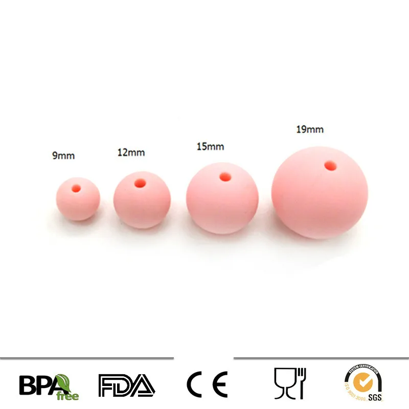 

10pcs/Lot 9-19mm 41colors Silicone Teething Bead Baby Chewable Teether Pacifier Clips Beads Food Grade Silicone BPA Teething Toy