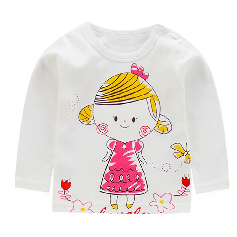 Футболка для маленьких девочек; хлопковая футболка с длинными рукавами для девочек; сезон осень-весна; Милая футболка с рисунком; модные топы для девочек - Цвет: 2