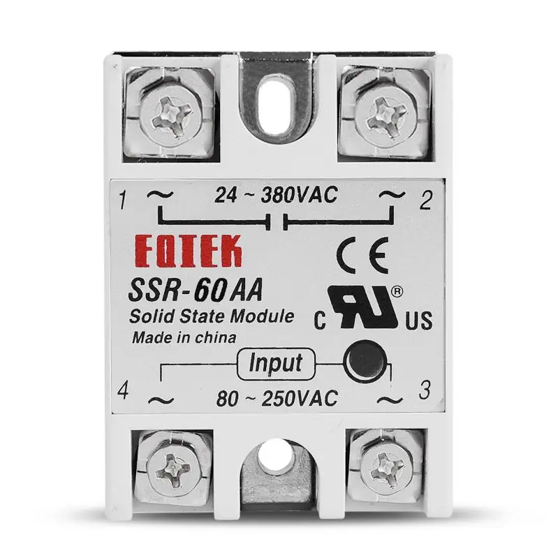 10A 25A 40A 60A AC-AC Однофазное твердотельное реле постоянного тока SSR SSR-10AA SSR-25AA SSR-40AA SSR-60AA 80-250VAC 220 В переменного тока до 24-380 В переменного тока - Габаритные размеры: SSR-60AA