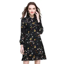 Plus size 5xl spring women dresses fashion womens floral prints dress female long sleeve ladies pleated chiffon dress ZD1957