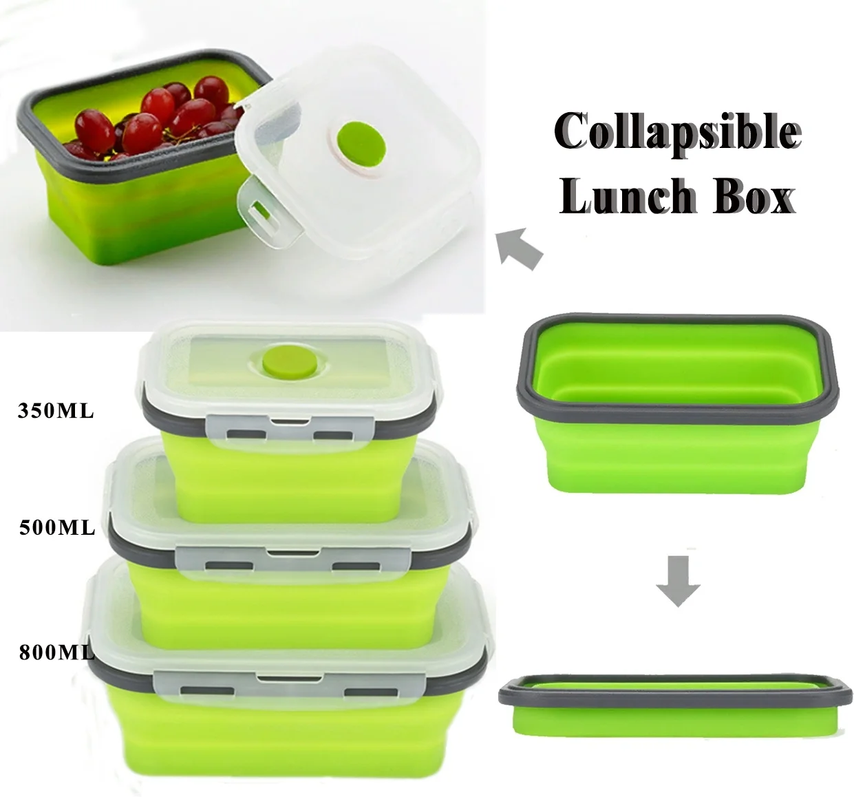 

1Piece Portable Eco-Friendly Food-Grade Silicone Collapsible Lunch Box Foldable Food Bowl for travelling