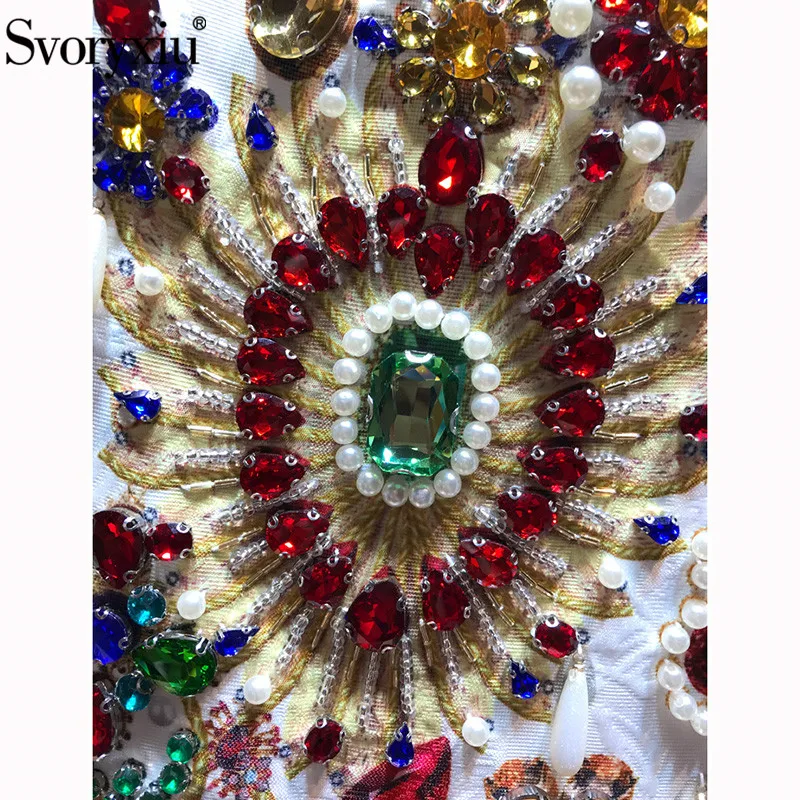 Koop Svoryxiu High End luxe Runway Zomer Party Tank Korte Jurken vrouwen Vintage Barokke Gedrukt Crystal Diamond EEN Lijn Jurk