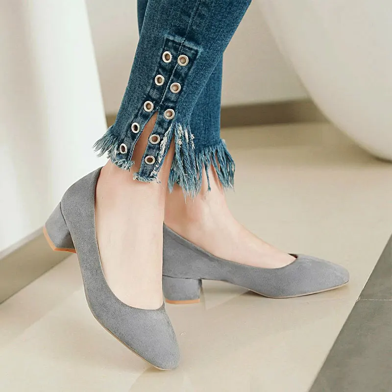 Fanyuan/новые женские туфли-лодочки без шнуровки женские туфли из флока ярких цветов на высоком каблуке удобная Офисная Женская обувь на среднем каблуке