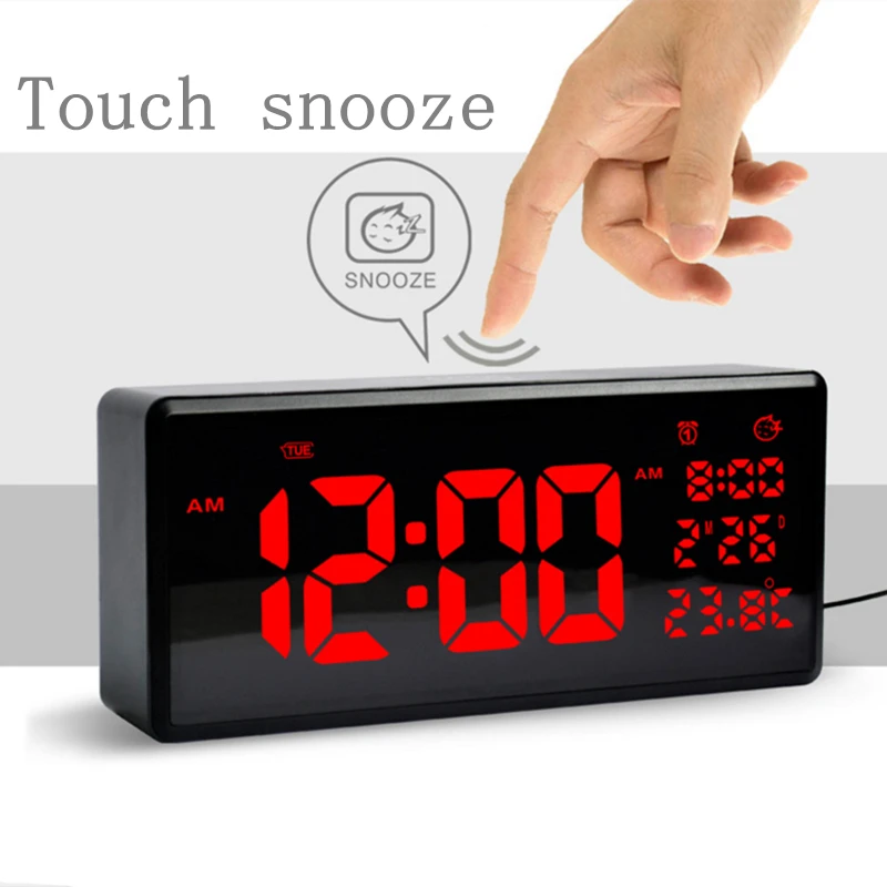 Touch snooze Electronic LED alarm clock 12/24 hrs clock HD screen large