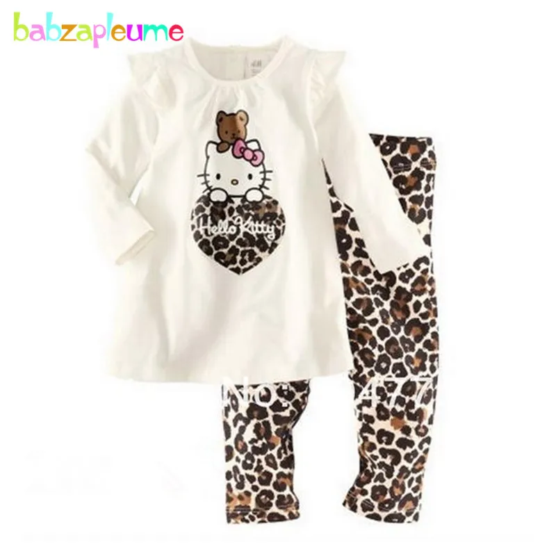 

Autumn Winter Kids Girls Clothes Fashion Leopard Girls Costume Long Sleeve Children Clothing Sleepwear 2pcs Baby Outfit Cat A068