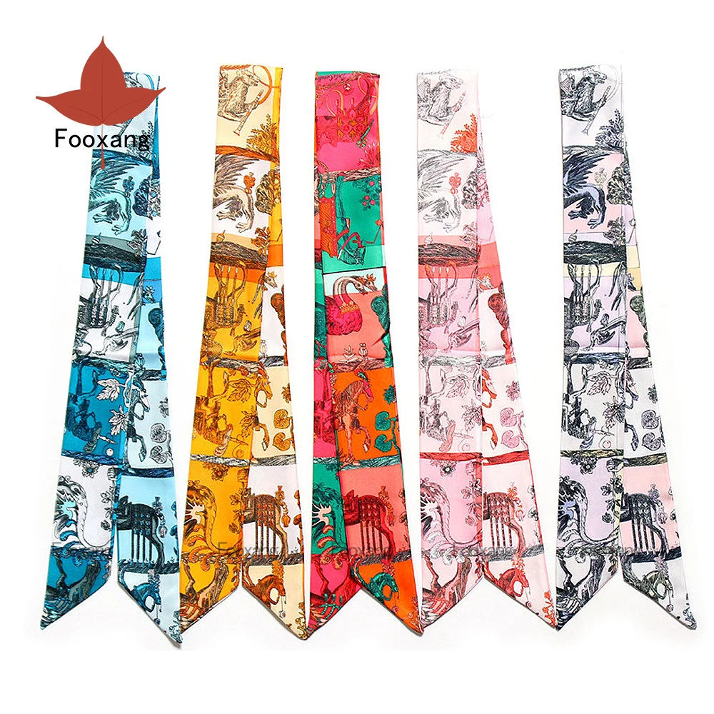 

Women Tie Headband Neck Hair Accessories Luxury Brand Carriage Bag Handbag Small Rayon Twill Silk Scarf Ribbon