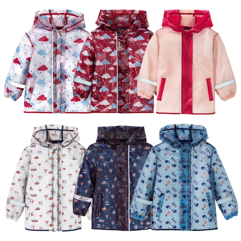 

Yuding TPU New Trench Children Raincoat Girls Boys Baby Rain Coat Waterproof Jacket for 80-130cm Kids with Hood eflective Strip