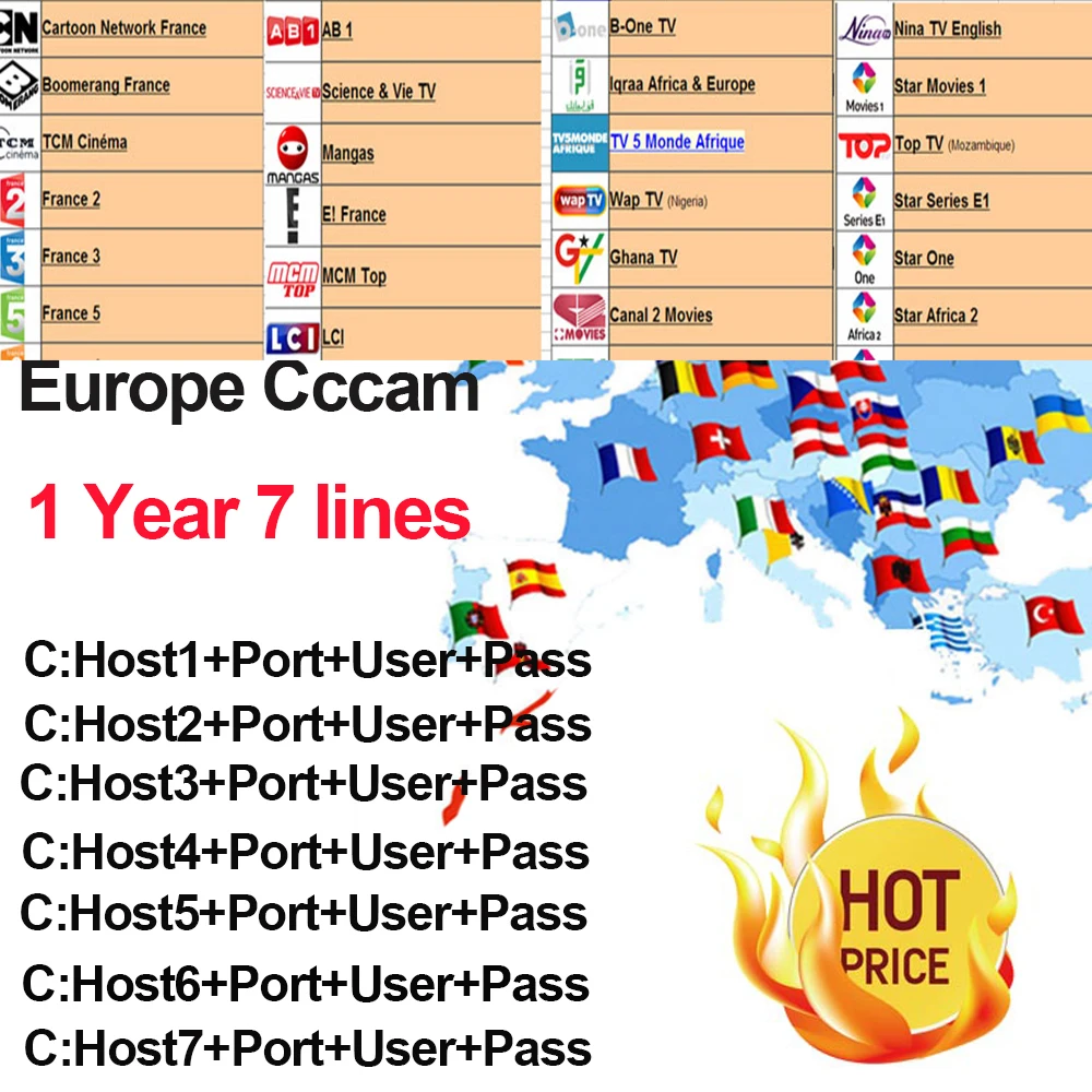 Oscam Europa самый стабильный Cccams Европа Испания спутниковый ТВ приемник 7 линий wifi FULL HD DVB-S2 Поддержка Cccam V7 V8 V9 X800s