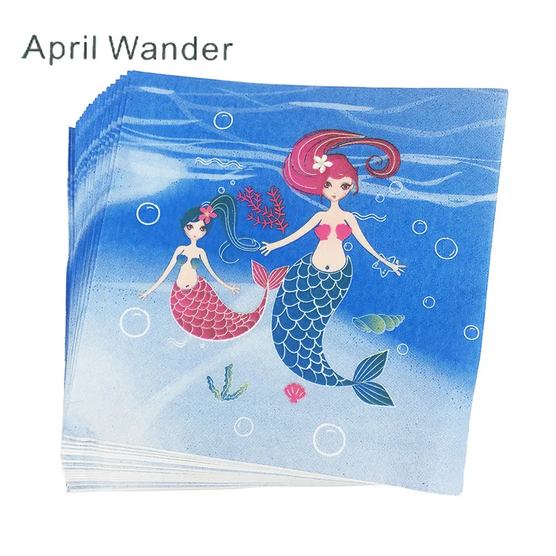 

20pcs/lot Newly arrived Little Mermaid Paper Napkins Paper towels for Happy Birthday party Supplies weeding party Decorations