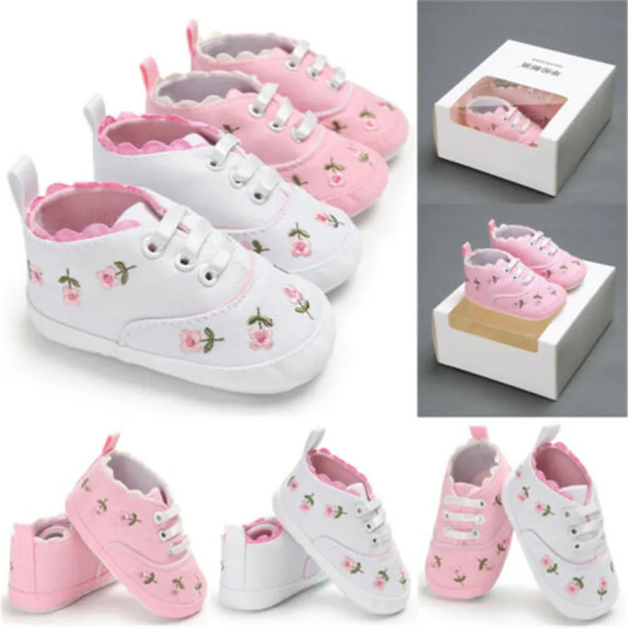 

Newborn Toddler Kids Girl Crib Shoes Baby Bowknot embroidered Soft Sole Prewalker Sneakers First Walker Autumn Summer