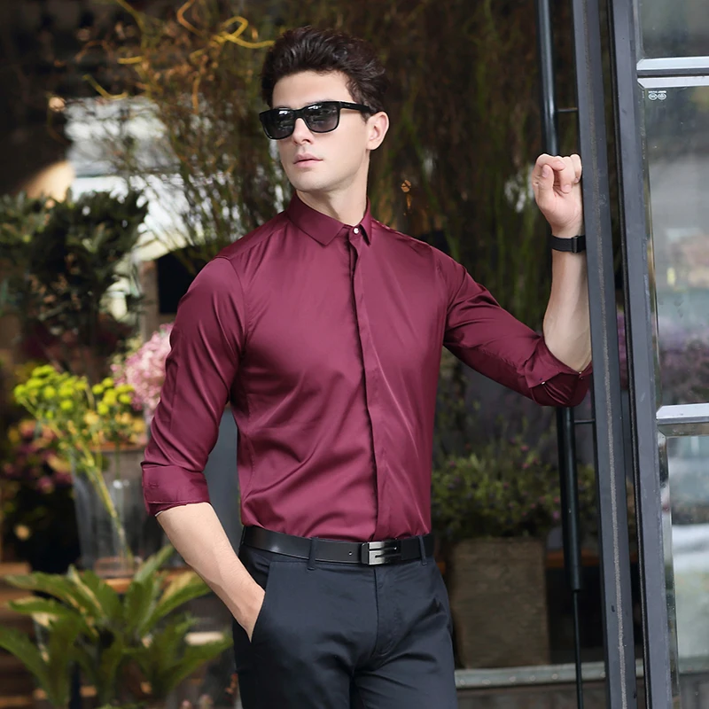 New 2017 Men Dress Shirt Long Sleeve Slim Fit Wedding Formal Men Shirts