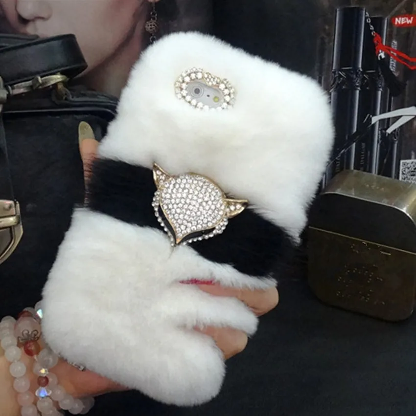 Luxury-Bling-Fox-head-Warm-Soft-Beaver-Rabbit-Fur-Hair-phone-case-for-samsungS3-S4-S5