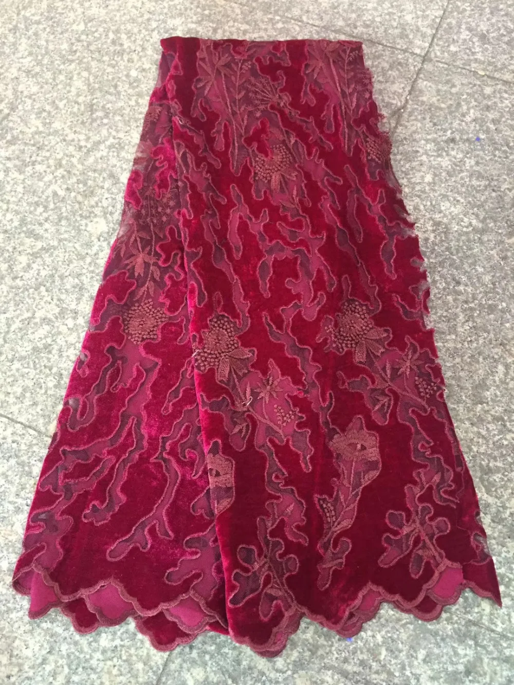 

African Lace Fabric Velvet lace Embroidered Lace Fashion African French Net Lace Fabric 5 Yards wine red
