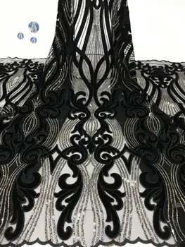 

African Lace Fabric 2019 High Quality Lace Sequins Fabric French Nigerian Green Lace Fabric 3d Embroidery Wedding Lace