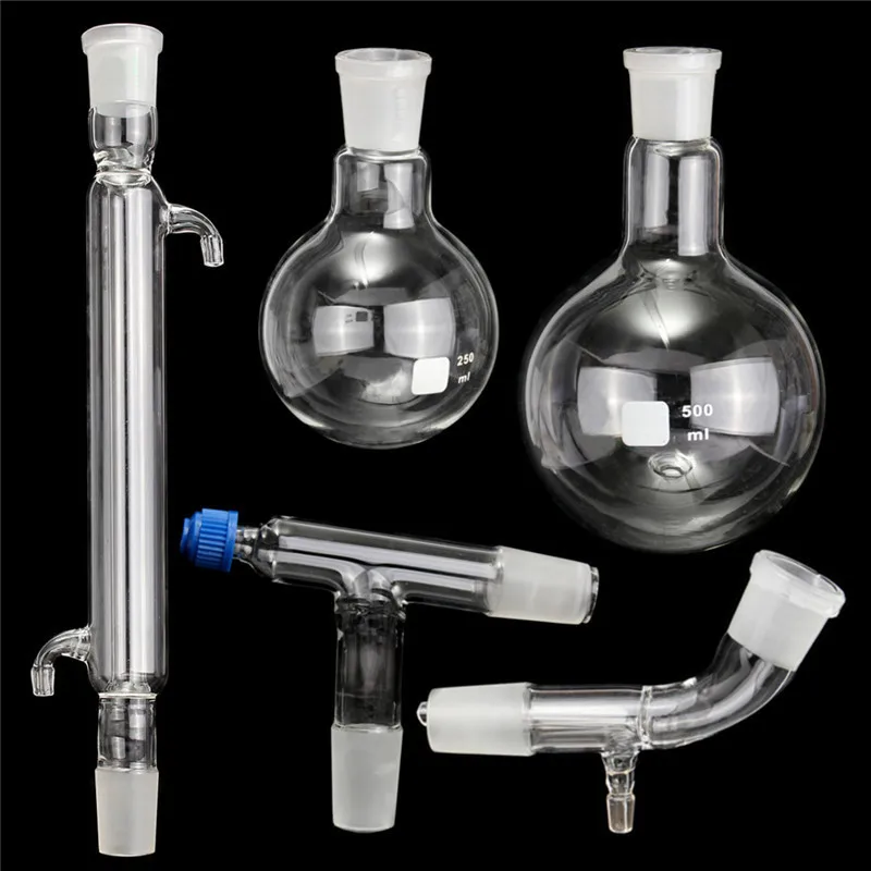 

1 Set Distillation Apparatus Laboratory Chemistry Glassware Kit Set With Joints 24/40 Borosilicate Glass 3.3 Round Bottom Flask